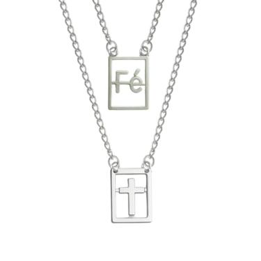 Imagem de Escapulário Fé Cruz Vazada Aço Inox 316L Prateado Premium Colar 65cm Com Caixa