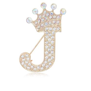 Imagem de Broche de letra inicial com coroa para mulheres, meninas, homens, meninos, broches de nome personalizado, artesanato, broche, colorido, strass, broche, ouro, A-Z, Zircônia cúbica