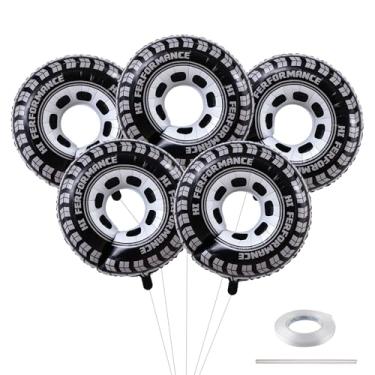 Imagem de Ysqool 5Pcs 30 Inch Wheel Balloons, Race Car Tire Balloons, Car Foil Balloon for Race Cars Theme Birthday Party Decorations, Racing Party Supplies for Men and Boys