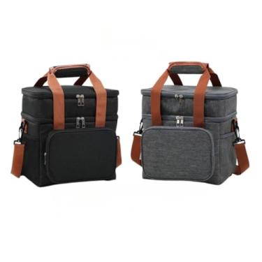 Imagem de Bolsa Termica Expansível De Grande Capacidade Para Piquenique Adequado Para Viagens Ao Ar Livre Na Praia(Kit 2 Preto E Cinza)