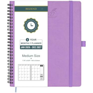 Imagem de BEZEND Agenda mensal 2026-2027, calendário médio de 2 anos com notas, 17,8 cm x 23 cm (26 de janeiro a 27 de dezembro), papel grosso de 120 g/m², bolsos de armazenamento, marcador de página de régua