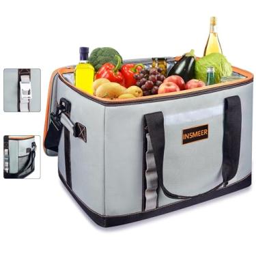 Imagem de INSMEER Bolsa Térmica 48L Grande Capacidade Refrigerador Macio 65 Latas Com Alça De Ombro À Prova De Vazamento Dobrável Acampamento Ao Ar Livre Refrigerador (65 Latas, Cinza)