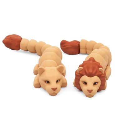 Imagem de Yipintang Casal de leão articulado impresso em 3D – Figuras de leão masculinas e femininas móveis de 14 cm para decoração de casa, casais e amantes de animais