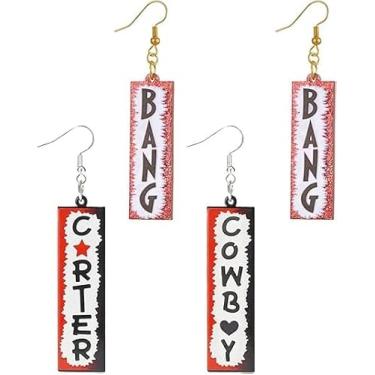 Imagem de 2 peças brincos de cowboy ocidentais para mulheres Bang Carter brincos pendentes de concerto brincos de acrílico delicados acessórios de joias, Large, Acrílico, Sem pedra preciosa