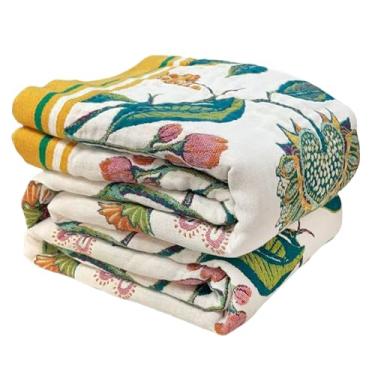 Imagem de Movanne Cobertor Boho para cama - 100% algodão, macio, respirável, decoração de casa de fazenda, colcha boho para sofá (pássaro de flor, 228 x 248 cm)