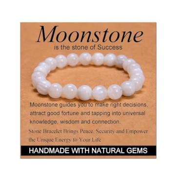 Imagem de CHELYQST Pulseira cornalina – Pedra da sorte, pedras naturais elásticas, contas de cristal, joias presentes para mulheres e homens, unissex, 4mm, Pedra, Pedra da lua