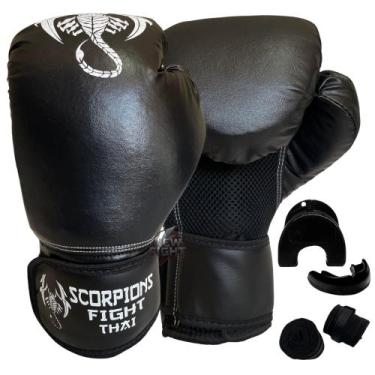 Imagem de Kit Luva De Boxe + Bandagem 3 metros+ Bucal Muay Thai Kickboxing Trein