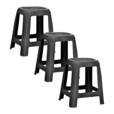 Imagem de Kit 3 Banco Banqueta Banquinho Preto Reforçado Preto - Plásticos Santa