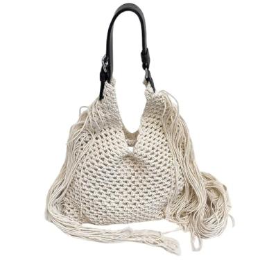 Imagem de GJHFCXSO Bolsa De Praia Feminina de Tecido Boho Bolsa de Ombro Macia com Borla Bolsa Casual Para FéRias Verão,Beige