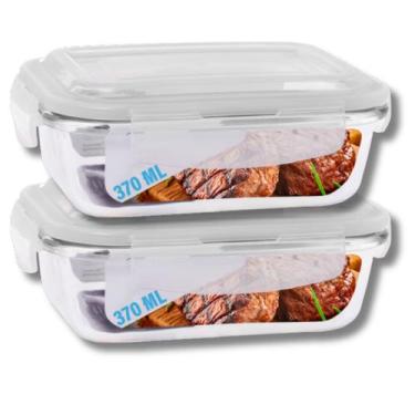 Imagem de Jogo 2 Potes de Vidro Hermético Marmita Tampa 4 Travas 370ml - PRATICA