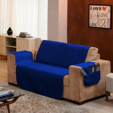 Imagem de Protetor de Sofá 2 Lugares - Prático, Macio e Lavável, Ideal para Casas com Pets e Crianças – Ótimo Custo-Benefício – FV Enxovais (Azul, 2 Lugares)