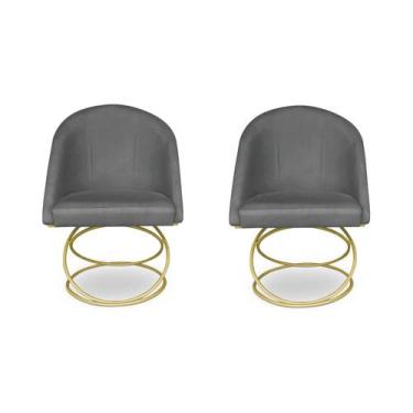 Imagem de Kit 2 Cadeira De Jantar Luxo Base De Metal Dourado Sala Esritório Rece