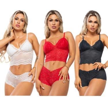 Imagem de Baby Doll Conjunto de Renda Cropped + Calesson Forrado Sem Bojo Baby D