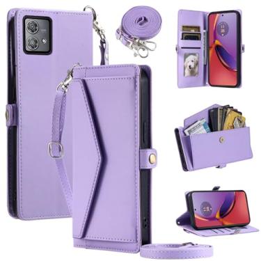 Imagem de Furill Capa carteira para Motorola Moto G84 5G com alça de pulso, alça de ombro, porta-cartões, à prova de choque, couro PU macio, encaixe magnético, bolso, suporte, acessórios para celular, capa para