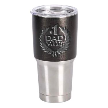 Imagem de Elanze Designs Caneca de viagem com tampa transparente de aço inoxidável 850 g Number One Dad In the World