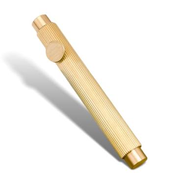 Imagem de Origin-Joy Mini caneta esferográfica EDC de latão, pequena, curta e compacta, vintage para viagens, exclusiva e elegante, luxuosa e elegante, caneta de presente com 4 refis (estética dourada, estilo