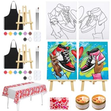 Imagem de VOCHIC Kit de pintura em tela pré-desenhada para adultos, pacote com 2, conjunto de arte de pintura em tela com contorno para casais, encontro à noite, dia dos namorados (tênis, 20 x 25 cm)