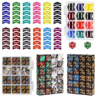 Imagem de FIGURESLAB 110PCS MTG Tokens & 12mm Magic Counter +1/+1 MTG Dice Set, Buff Ability Keywords Tokens Life Counters 6 Sided Dice, Compatible with Magic The Gatering CCG TCG Magic Card Game Accessories
