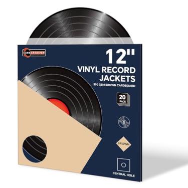 Imagem de 20 peças de jaquetas de disco de vinil marrom de 30 cm, mangas grossas de papelão com orifício central, capas de álbum LP em branco para armazenamento e organização de 33 RPM, jaquetas LP de 350 gsm