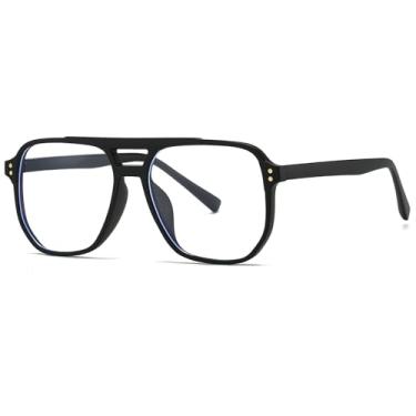 Imagem de Breaksun Óculos De Grau Quadrados Grandes Retrô Para Mulheres E Homens, Aviador Azul Claro (Preto Fosco)