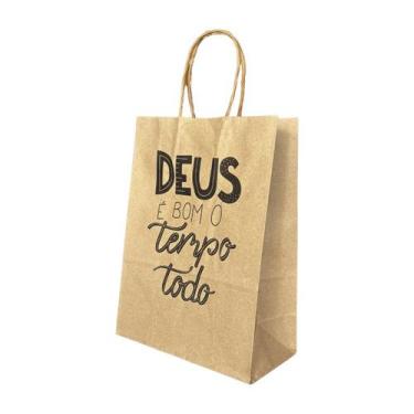 Imagem de 10 Sacola De Papel Kraft Deus É Bom O Tempo Todo 24X10X33Cm - Db