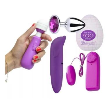 Imagem de Kit Sex Shop Vibrador Feminino Golfinho + Bullet Cápsula + Varinha + P