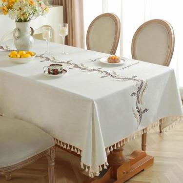 Imagem de KAIJIE Toalha de mesa Home Fashions de algodão e linho, estampa de folhas com borlas, para uso formal ou diário, 90 x 140 cm, cor café