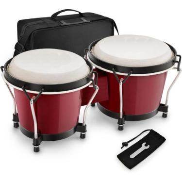 Imagem de Bongô Percussão Profissional 6" e 7" pele animal e bag sonata vermelho