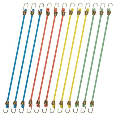 Imagem de Pacote com 12 mini cordas elásticas resistentes de 25,4 cm com ganchos - tiras elásticas de borracha para acampamento, bagagem, prateleiras de teto, tendas, lonas, bicicletas, carros, trailers (12