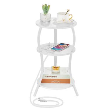 Imagem de Mesa lateral YEAKOO pequena estação de carregamento redonda de 3 camad
