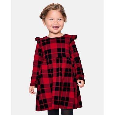 Imagem de The Children's Place Vestidos casuais de manga comprida para bebês meninas e crianças pequenas, Preto e vermelho esvoaçante, 18-24 Meses