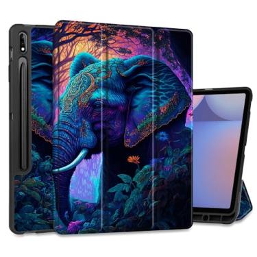 Imagem de MEEgoodo Capa para Samsung Galaxy Tab S9 Plus de 12,4 polegadas 2023 com suporte para caneta, capas protetoras para tablet com suporte dobrável de couro + capa traseira de TPU macio + despertar/dormir automático inteligente, elefantes