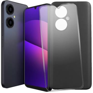 Imagem de TNKISRY Capa para celular BLU G64 [6,8 polegadas], capa protetora preta de TPU macio, posição precisa do orifício, película protetora de tela temperada [pacote com 3]