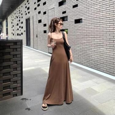 Imagem de Vestido Slim Preto Sem Costas Com Alças Finas Moda Coreana Elegante Ve