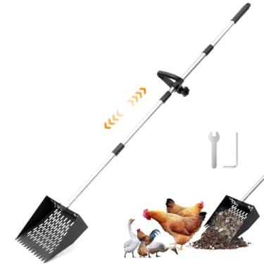 Imagem de Pá de lixo de metal para cocô de galinha, 63,5 cm - 160 cm com alça longa ajustável, ferramenta de limpeza de pá de cocô resistente, pá de areia durável para galinheiros e pequenas fazendas
