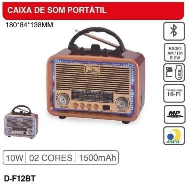 Imagem de Rádio retro portátil grasep AM FM SW 10W RMS DF12BT, Silver