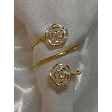 Imagem de Kit 6 Aneis Mesa Posta Argola Porta Guardanapo Prendedor Anel com Uma ou Duas Voltas Anel de Guardanapo (FLOR DOURADA, UNICO)
