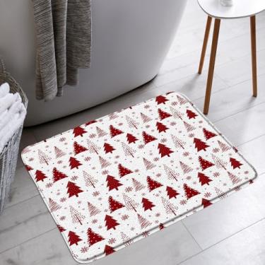 Imagem de YSATNSFT Tapete de banho Merry Christmas, vermelho, branco, árvore de Natal, floco de neve, inverno, férias, banheiro, banheira, tapetes de chão, capacho, decoração de vaso sanitário, 45,7 x 76,2 cm