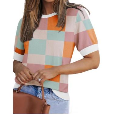 Imagem de Suéter Zeagoo feminino de manga curta canelada rosa