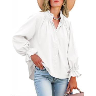 Imagem de Blusa feminina Tankaneo, manga comprida, com botões, branca