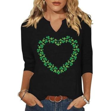 Imagem de Camisa branca de manga 3/4 do Dia de São Patrício Lucky Irish Women - 