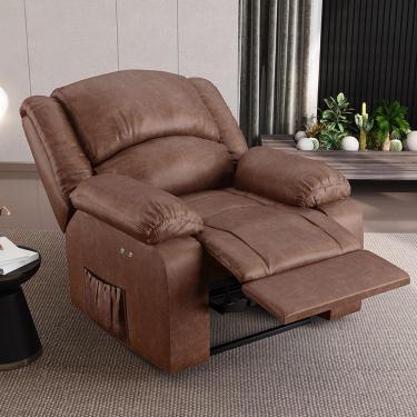 Imagem de Poltrona do Papai Reclinável Sala de Cinema Madrid Power Touch USB PU Marrom Brilho  G26