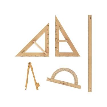 Imagem de Kit Geométrico - Régua 100cm + Compasso + Transferidor + Esquadro 45 e