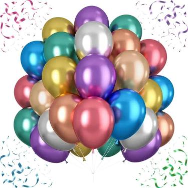 Imagem de Kit 50 Un Balão Metalizado Bexiga Nº10 Festa Aniv Colorido