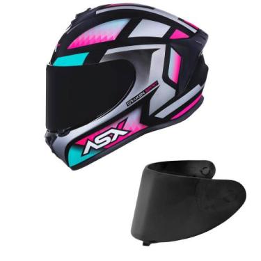 Imagem de Capacete ASX Draken Spirit Preto Tiffany e Prata Mais Viseira Fumê - A