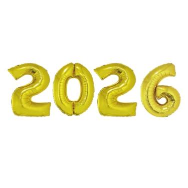Imagem de Balão Personalizado Ano Novo 2026 Kit Com 4 Números 40Cm Dourada Metalizado