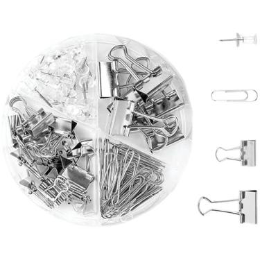 Imagem de Kit Office VMP Pote com 72 peças na cor Prata – Clips, Prendedores, Alfinetes – Acessórios de Papelaria para Estudos e Organização