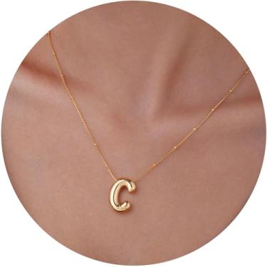 Imagem de Colar feminino com inicial de aço inoxidável banhado a ouro 18K, pingente de letra bolha de A a Z, joia personalizada do alfabeto fofo de A a Z, 18+2in, Aço inoxidável, Sem Pedra Preciosa