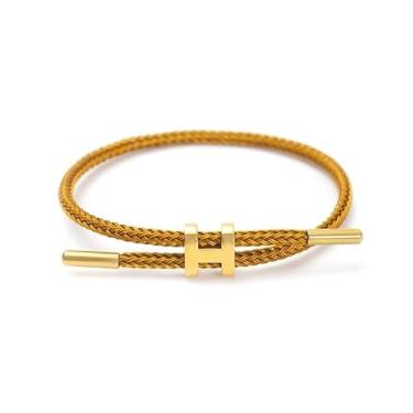 Imagem de StyleJella Pulseira feminina de aço de titânio ajustável banhada a ouro 18 k com fivela em forma de H polida – Joias de presente, 7, Zinco, Sem Pedra Preciosa