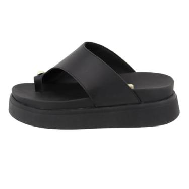 Imagem de Sandalia Flatform Papete Tamanco Feminino Detalhe Dedo Peça Organica Dourada Anatomica Macia Tamanho:34;Cor:Preto;Gênero:Feminino;Departamento BS:Esporte